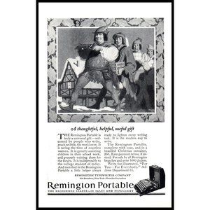 1924 Remington Portable Typewriter Vintage Print Ad Bavarian Alpine Cottage Art